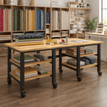 4Dock Heavy-Duty 90 x 34.6 Industrial Workbench with Wood Shelves (Black Frame)-WB7B-90RB-S-Casters Not Needed-Garage Giant 