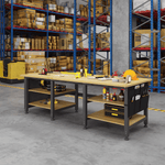4Dock Heavy-Duty 90 x 34.6 Industrial Workbench with Wood Shelves (Black Frame)-WB7B-90RB-S-Casters Not Needed-Garage Giant 