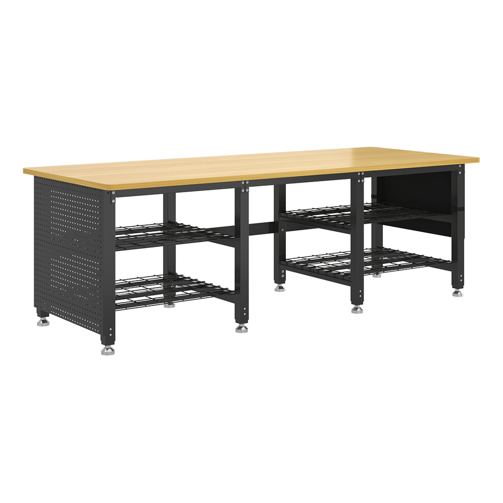 4Dock Heavy-Duty 90 x 34.6 Industrial Workbench with Wire Shelves (Black Frame)-WB7B-90RB-S2-Casters Not Needed-Garage Giant