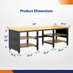4Dock Heavy-Duty 90 x 34.6 Industrial Workbench with Wire Shelves (Black Frame)-WB7B-90RB-S2-Casters Not Needed-Garage Giant 
