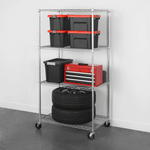 SafeRacks 24" x 36" x 72" Rolling 4-Tier Wire Shelving Rack (Zinc)-WS-362472-ZW4-Garage Giant 
