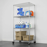 SafeRacks 24" x 36" x 72" Rolling 4-Tier Wire Shelving Rack (Zinc)-WS-362472-ZW4-Garage Giant 
