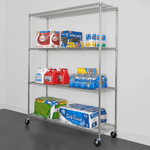 SafeRacks 18" x 60" x 72" Rolling 4-Tier Wire Shelving Rack (Zinc)-WS-601872-ZW4-Garage Giant 