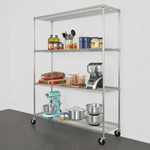SafeRacks 18" x 60" x 72" Rolling 4-Tier Wire Shelving Rack (Zinc)-WS-601872-ZW4-Garage Giant 