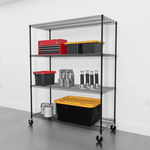SafeRacks 24" x 60" x 72" Rolling 4-Tier Wire Shelving Rack (Black)-WS-602472-BW4-Garage Giant 