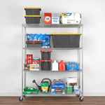SafeRacks 24" x 60" x 72" Rolling 4-Tier Wire Shelving Rack (Zinc)-WS-602472-ZW4-Garage Giant 