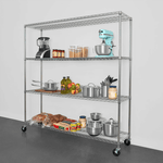 SafeRacks 18" x 72" x 72" Rolling 4-Tier Wire Shelving Rack (Zinc)-WS-721872-ZW4-Garage Giant 