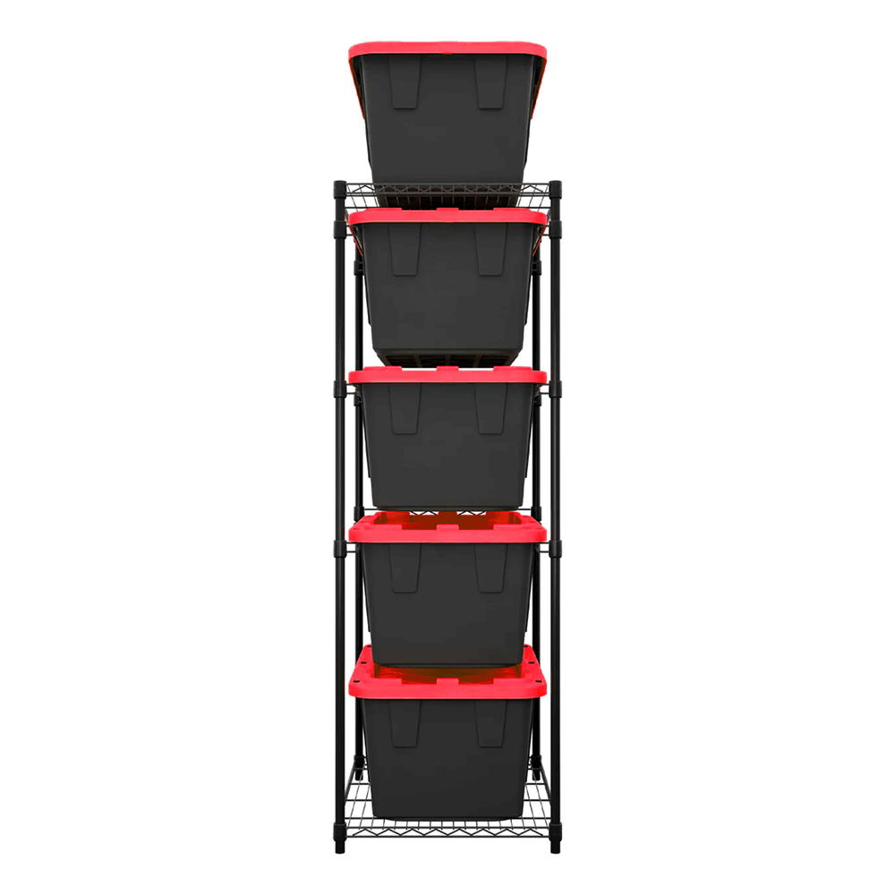 SafeRacks Storage Bin Rack with Red Lid Bins (Black)-WS-BR27-B5-BR5PK-Combo-Garage Giant