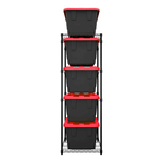SafeRacks Storage Bin Rack with Red Lid Bins (Black)-WS-BR27-B5-BR5PK-Combo-Garage Giant 
