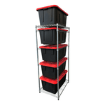 SafeRacks Storage Bin Rack with Red Lid Bins (Zinc)-WS-BR27-Z5-BR5PK-Combo-Garage Giant 