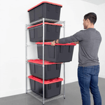 SafeRacks Storage Bin Rack with Red Lid Bins (Zinc)-WS-BR27-Z5-BR5PK-Combo-Garage Giant 