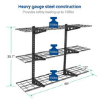 Fleximounts 3-Tier 1' x 4' Adjustable Wall Shelves-FLX-WS14B-BLK-Garage Giant 