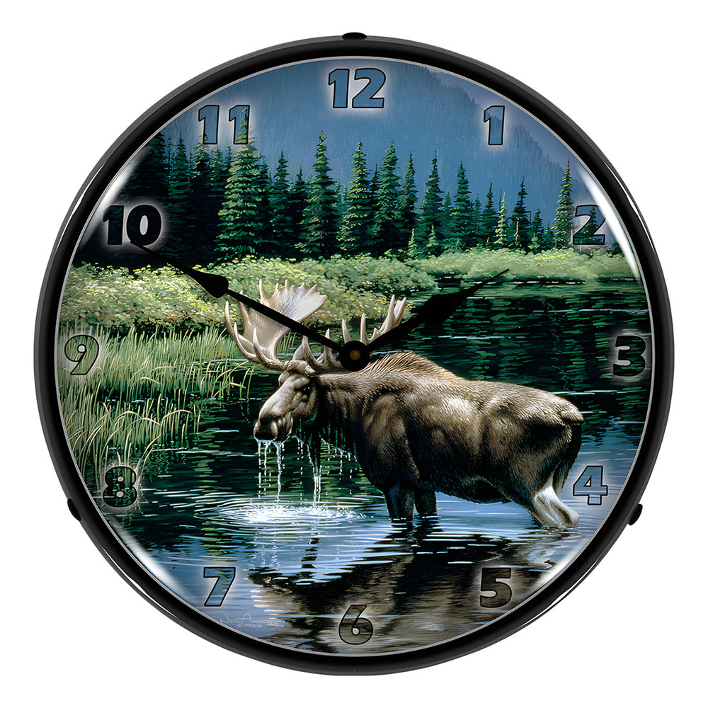 Collectable Sign and Clock Northern Solitude Moose Backlit Wall Clock-WWNA1208394-Garage Giant