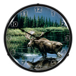 Collectable Sign and Clock Northern Solitude Moose Backlit Wall Clock-WWNA1208394-Garage Giant 