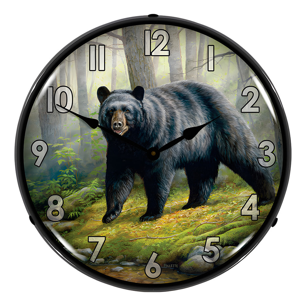 Collectable Sign and Clock Woodland Morning Bear Backlit Wall Clock-WWRM1208387-Garage Giant