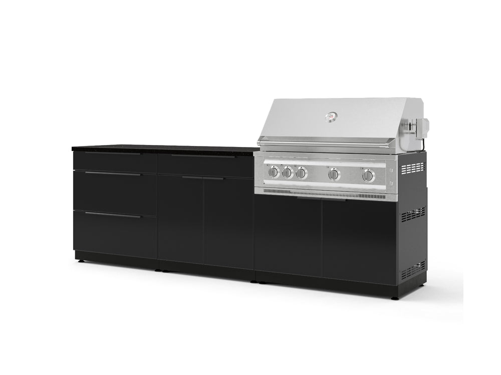NewAge Outdoor Kitchens Aluminum 5-Piece Cabinet Set With 3 Drawer, Bar, Grill Cabinet, Platinum Grill and Countertop-73311-Garage Giant