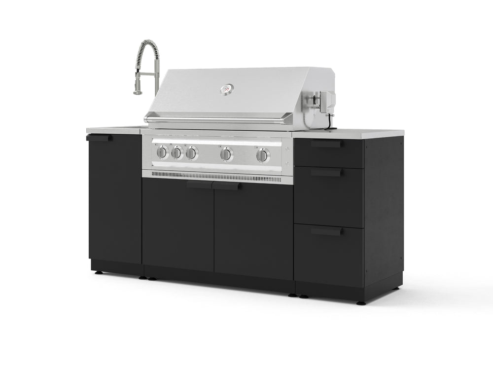 NewAge Outdoor Kitchens Outdoor Grill Island Stainless-Steel 5-Piece Cabinet Set with Sink, 3 Drawer, Grill Cabinet, Platinum Grill and Stainless Steel Countertop | 72389