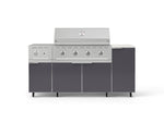 NewAge Outdoor Kitchens Outdoor Grill Island Aluminum 6-Piece Cabinet Set with Casters and 1-Door, Grill Cabinet, Performance Grill, Side Burner and Dekton in Aeris Countertop - (Liquid Propane) 