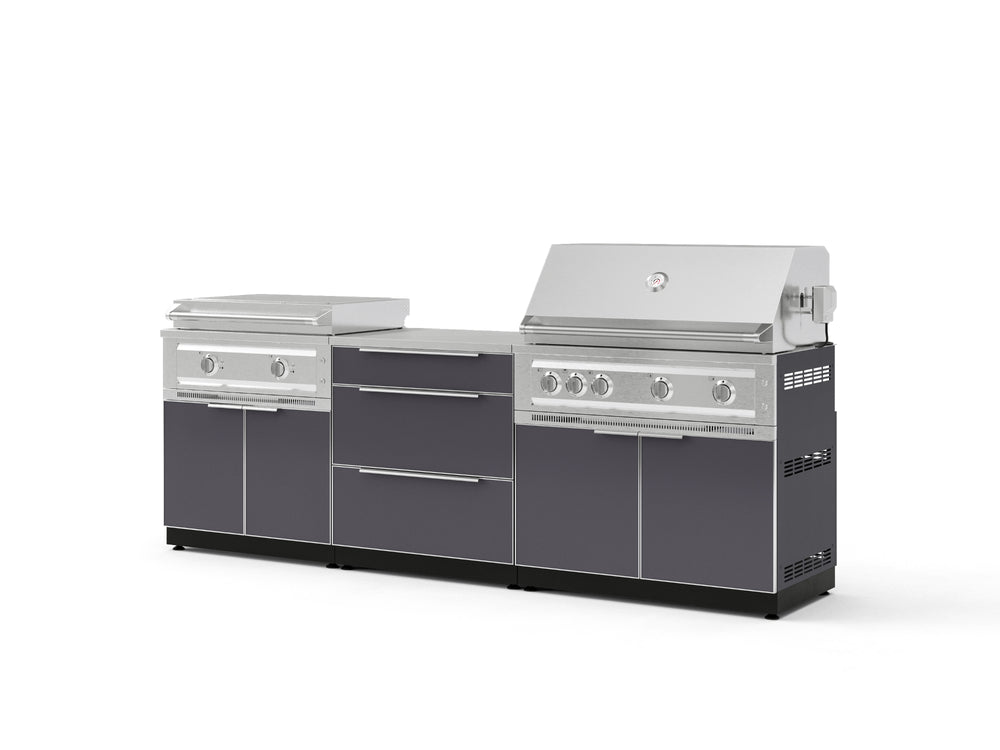 NewAge Outdoor Kitchens Aluminum 6-Piece Cabinet Set with 3 Drawer, Grill Cabinet, Platinum Griddle, Grill and Countertop-75167-Garage Giant
