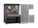 NewAge Garage Cabinets Pro Series 5-Piece Cabinet Set with Base, Wall Cabinet, Locker, 62 in. Workstation, and Pegboard Accessories Kit-32634-Garage Giant 
