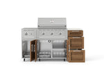 NewAge Outdoor Kitchens Outdoor Grill Island Stainless-Steel Louvered Doors 6-Piece Cabinet Set with Casters and 3-Drawer, Grill Cabinet, Performance Grill, Side Burner and Dekton in Aeris Countertop - (Liquid Propane) 