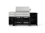 NewAge Outdoor Kitchens Outdoor Grill Island Stainless-Steel 6-Piece Cabinet Set with Casters and 1-Door, Grill Cabinet, Platinum Grill, Dual Side Burner and Dekton in Aeris Countertop - (Liquid Propane) 