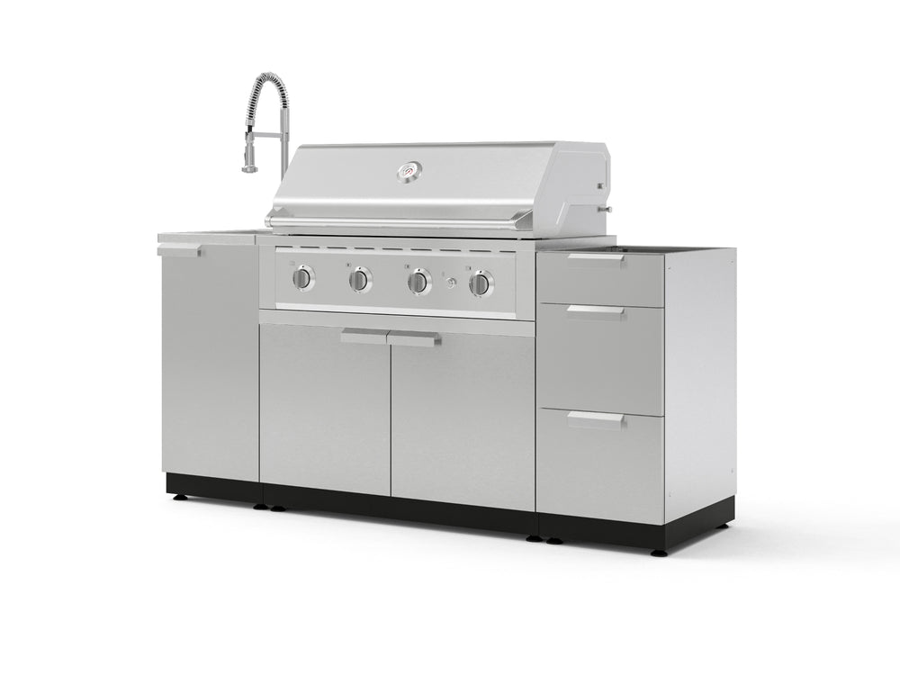 NewAge Outdoor Kitchens Outdoor Grill Island Stainless-Steel 5-Piece Cabinet Set with Sink, 3 Drawer, Grill Cabinet, Performance Grill and Stainless Steel Countertop - (Natural Gas) | Garage Giant