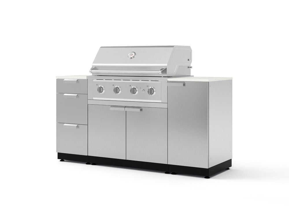 NewAge Outdoor Kitchens Outdoor Grill Island Stainless-Steel 6-Piece Cabinet Set with 1 Door, 3 Drawer, Grill Cabinet, Performance Grill and Dekton in Aeris Countertops - (Liquid Propane) | Garage Giant