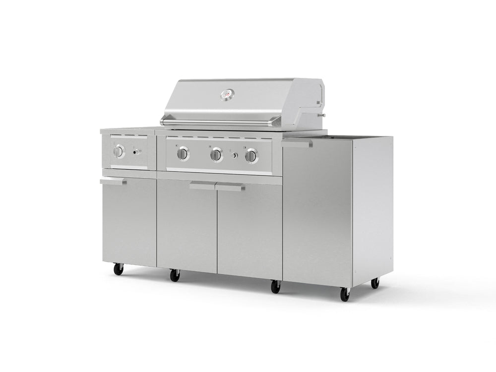 NewAge Outdoor Kitchens Outdoor Grill Island Stainless-Steel 5-Piece Cabinet Set with Casters and 1-Door, Grill Cabinet, Side Burner and Performance Grill - (Liquid Propane) | Garage Giant