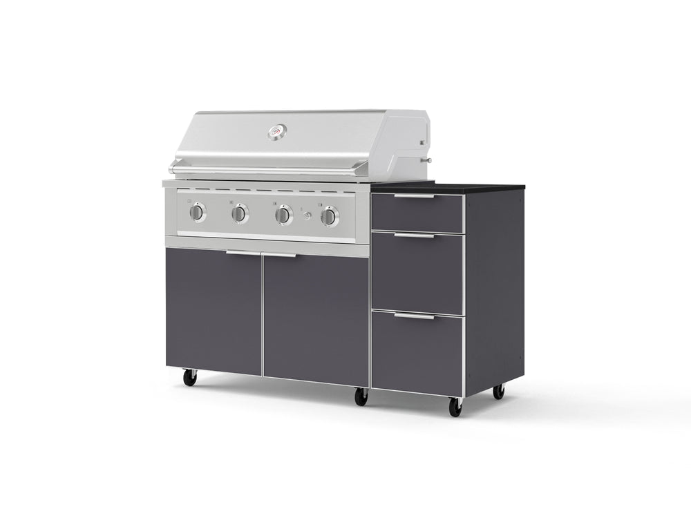 NewAge Outdoor Kitchens Outdoor Grill Island Aluminum 4-Piece Cabinet Set with Casters and 3-Drawer, Grill Cabinet, Performance Grill and Dekton in Sirius Countertop - (Liquid Propane) | Garage Giant