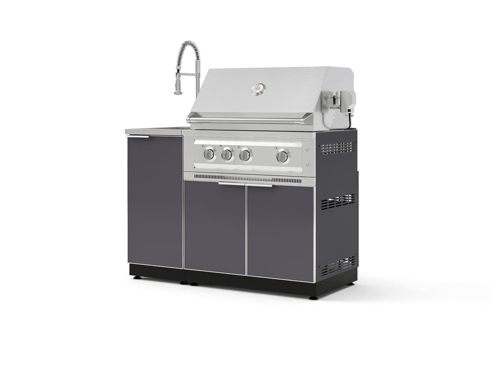 NewAge Outdoor Kitchens Outdoor Grill Island Aluminum 3-Piece Cabinet Set with Sink, Grill Cabinet and Platinum Grill-75339-Garage Giant