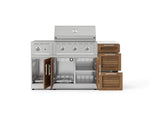 NewAge Outdoor Kitchens Outdoor Grill Island Stainless-Steel Louvered Doors 6-Piece Cabinet Set with 3-Drawer, Grill Cabinet, Performance Grill, Side Burner and Dekton in Aeris Countertop - (Liquid Propane) 