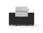 NewAge Outdoor Kitchens Outdoor Grill Island Stainless-Steel 6-Piece Cabinet Set with Casters 1 Door, 3 Drawer, Grill Cabinet, Platinum Grill and Dekton in Aeris Countertops - (Liquid Propane) 
