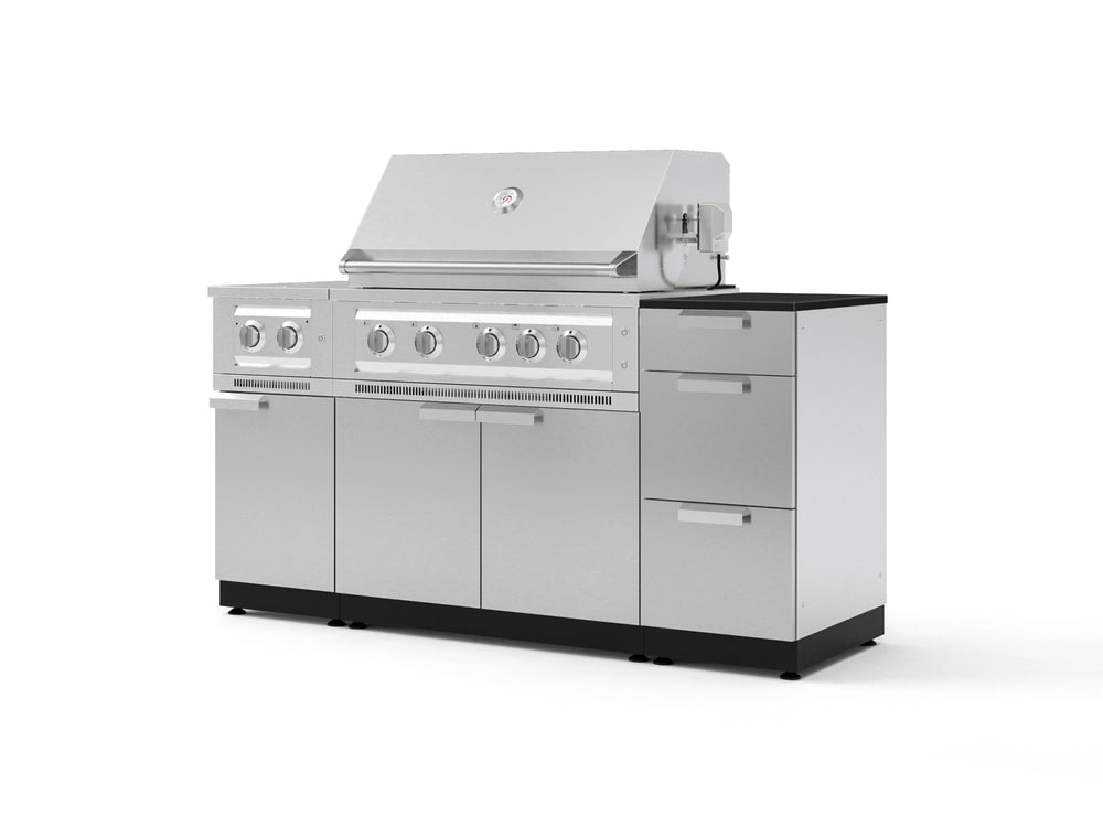 NewAge Outdoor Kitchens Outdoor Grill Island Stainless-Steel 6-Piece Cabinet Set with 3-Drawer, Grill Cabinet, Platinum Grill, Dual Side Burner and Dekton in Sirius Countertop - (Natural Gas) | Garage Giant