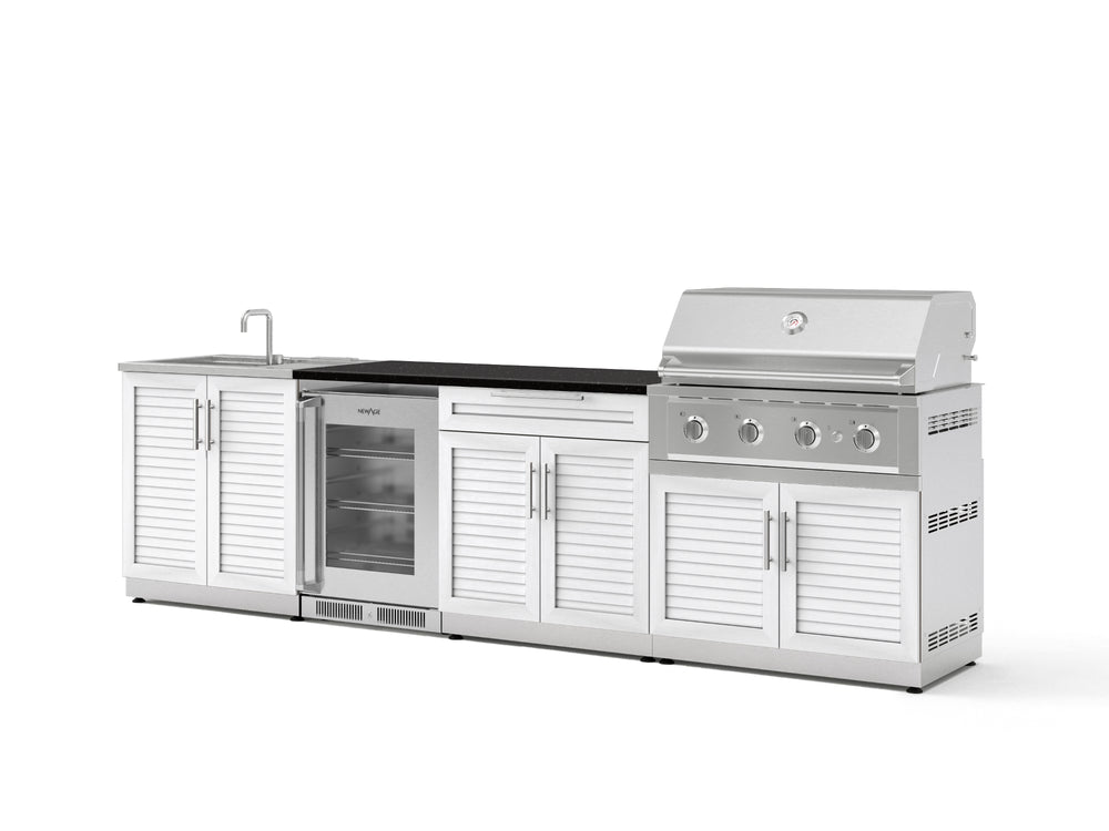 NewAge Outdoor Kitchens Stainless Steel 6-Piece Cabinet Set with Sink, Bar, Grill Cabinet, Performance Grill, Countertop and Glass Door Fridge-73774-Garage Giant