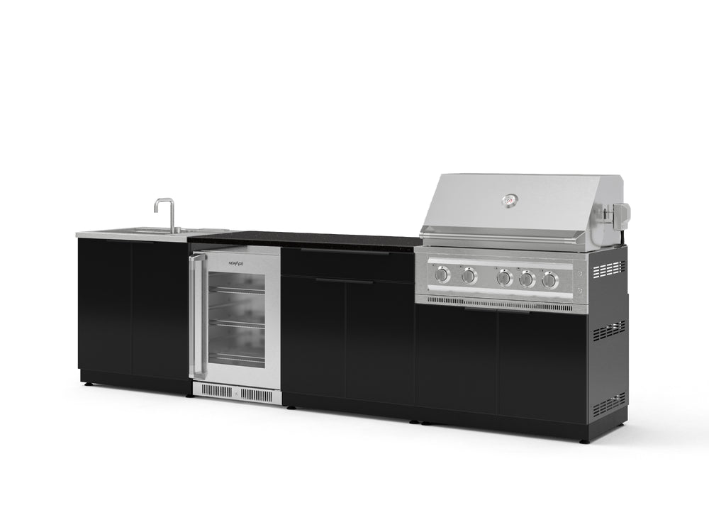 NewAge Outdoor Kitchens Aluminum 6-Piece Cabinet Set with Sink, Bar, Grill Cabinet, Platinum Grill, Countertop and Glass Door Fridge-73732-Garage Giant