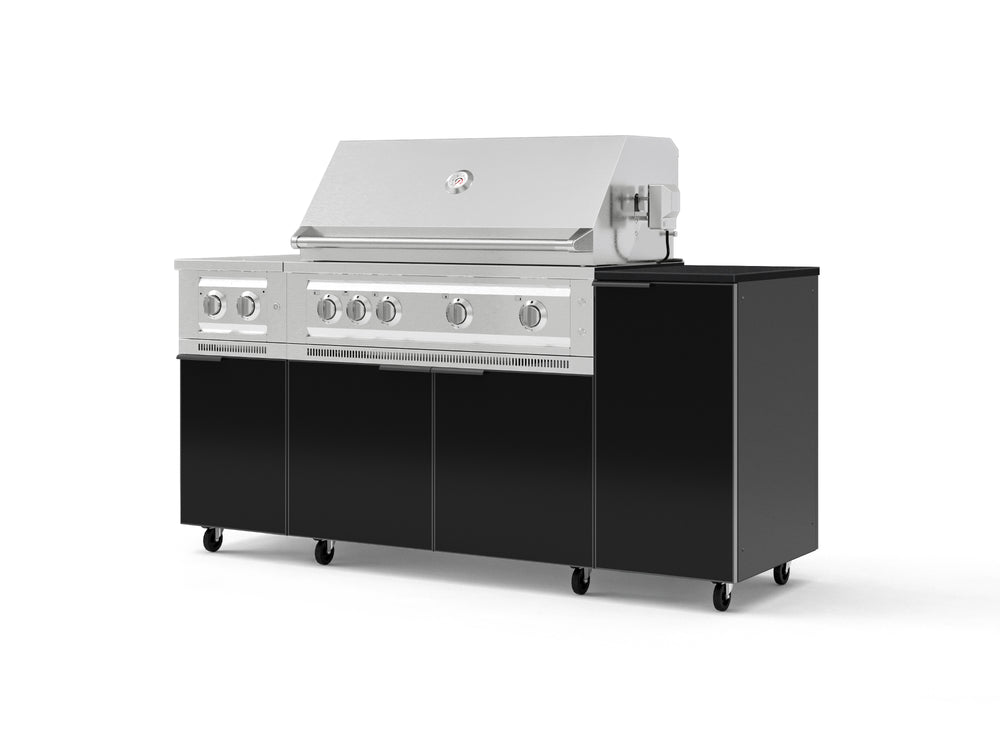 NewAge Outdoor Kitchens Outdoor Grill Island Aluminum 6-Piece Cabinet Set with Casters and 1-Door, Grill Cabinet, Platinum Grill, Dual Side Burner and Dekton in Sirius Countertop - (Liquid Propane) | Garage Giant