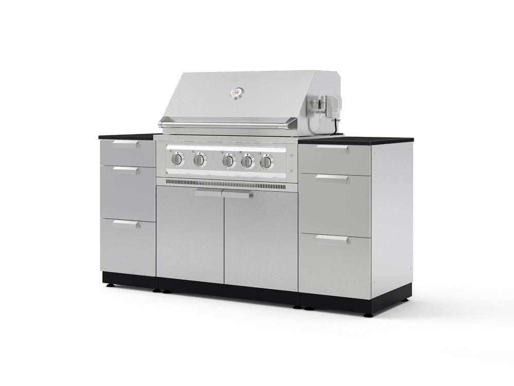 NewAge Outdoor Kitchens Outdoor Grill Island Stainless-Steel 6-Piece Cabinet Set with 3 Drawers, Grill Cabinet, Platinum Grill and Dekton in Sirius Countertops - (Natural Gas) | Garage Giant