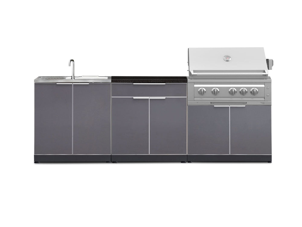 NewAge Outdoor Kitchens Aluminum 5-Piece Cabinet Set with Bar, Sink, Grill Cabinet, Platinum Grill, and Countertop-71236-Garage Giant