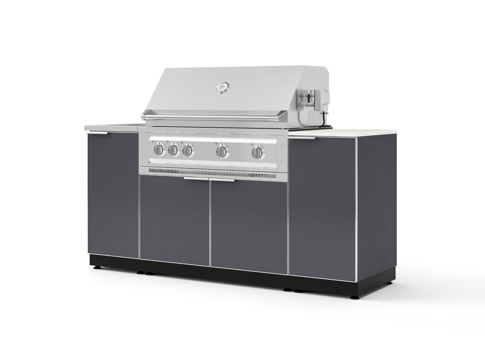 NewAge Outdoor Kitchens Outdoor Grill Island Aluminum 5-Piece Cabinet Set with Sink, 1 Door, Grill Cabinet, Platinum Grill and Stainless Steel Countertop - (Natural Gas) | Garage Giant