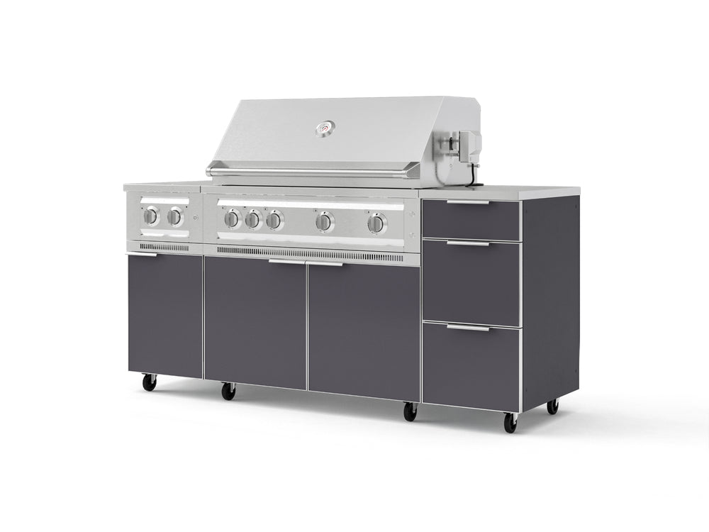 NewAge Outdoor Kitchens Outdoor Grill Island Aluminum 6-Piece Cabinet Set with Casters and 3-Drawer, Grill Cabinet, Platinum Grill, Dual Side Burner, Countertop-74877-Garage Giant