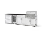 NewAge Outdoor Kitchens Stainless Steel 7-Piece Cabinet Set with 3-Drawer, Bar, Grill Cabinet, Performance Grill, Countertops, and Glass Door Fridge-73629-Garage Giant 