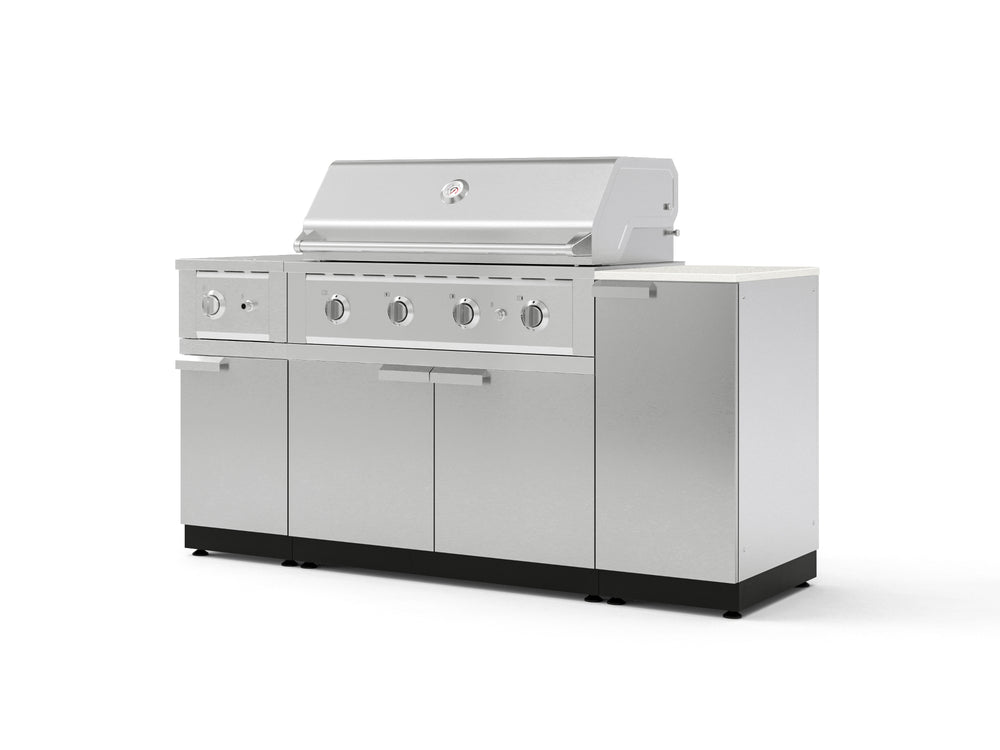 NewAge Outdoor Kitchens Outdoor Grill Island Stainless-Steel 6-Piece Cabinet Set with 1-Door, Grill Cabinet, Performance Grill, Side Burner and Dekton in Aeris Countertop - (Natural Gas) | Garage Giant