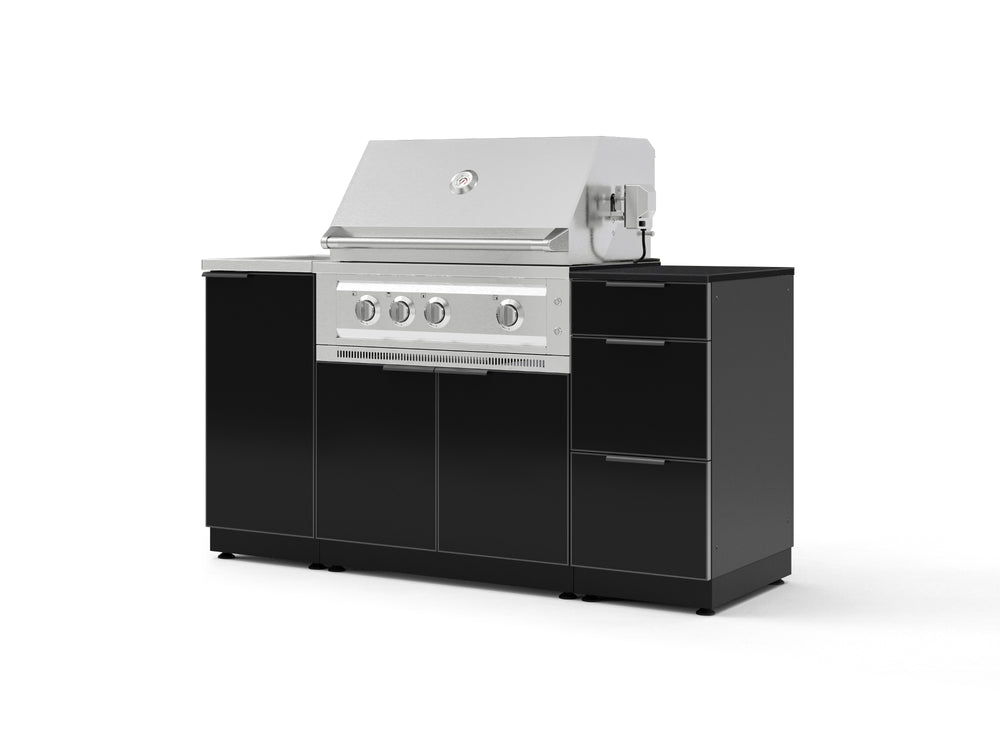 NewAge Outdoor Kitchens Outdoor Grill Island Aluminum 5-Piece Cabinet Set with Sink, 3 Drawer, Grill Cabinet, Platinum Grill and Stainless Steel Countertop - (Liquid Propane) | Garage Giant
