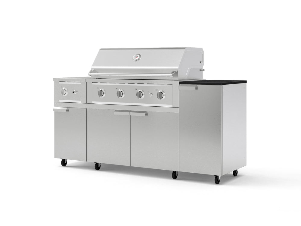 NewAge Outdoor Kitchens Outdoor Grill Island Stainless-Steel 6-Piece Cabinet Set with Casters and 1-Door, Grill Cabinet, Performance Grill, Side Burner and Dekton in Sirius Countertop - (Liquid Propane) | Garage Giant