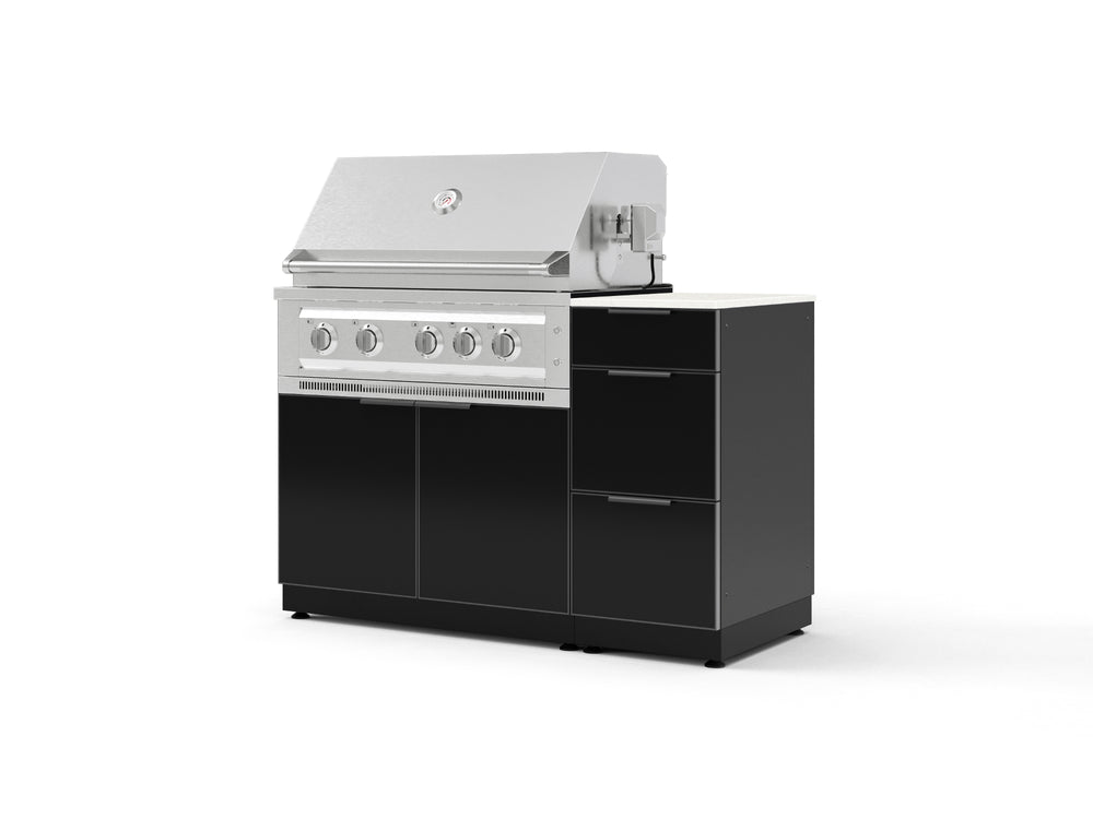 NewAge Outdoor Kitchens Outdoor Grill Island Aluminum 4-Piece Cabinet Set with 3-Drawer, Grill Cabinet, Platinum Grill and Dekton in Aeris Countertop - (Natural Gas) | Garage Giant
