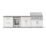 NewAge Outdoor Kitchens Stainless Steel 7-Piece Cabinet Set with 3-Drawer, Bar, Grill Cabinet, Performance Grill, Countertops, and Glass Door Fridge-73703-Garage Giant 