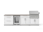NewAge Outdoor Kitchens Stainless Steel 7-Piece Cabinet Set with 3-Drawer, Bar, Grill Cabinet, Platinum Grill, Countertop, and Glass Door Fridge-73707-Garage Giant 