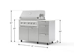NewAge Outdoor Kitchens Outdoor Grill Island Stainless-Steel 4-Piece Cabinet Set with Casters and 3-Drawer, Grill Cabinet, Platinum Grill and Dekton in Aeris Countertop - (Liquid Propane) 