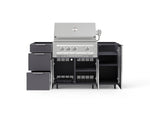 NewAge Outdoor Kitchens Outdoor Grill Island Aluminum 5-Piece Cabinet Set with Casters 1 Door, 3 Drawer, Grill Cabinet and Platinum Grill - (Liquid Propane) 